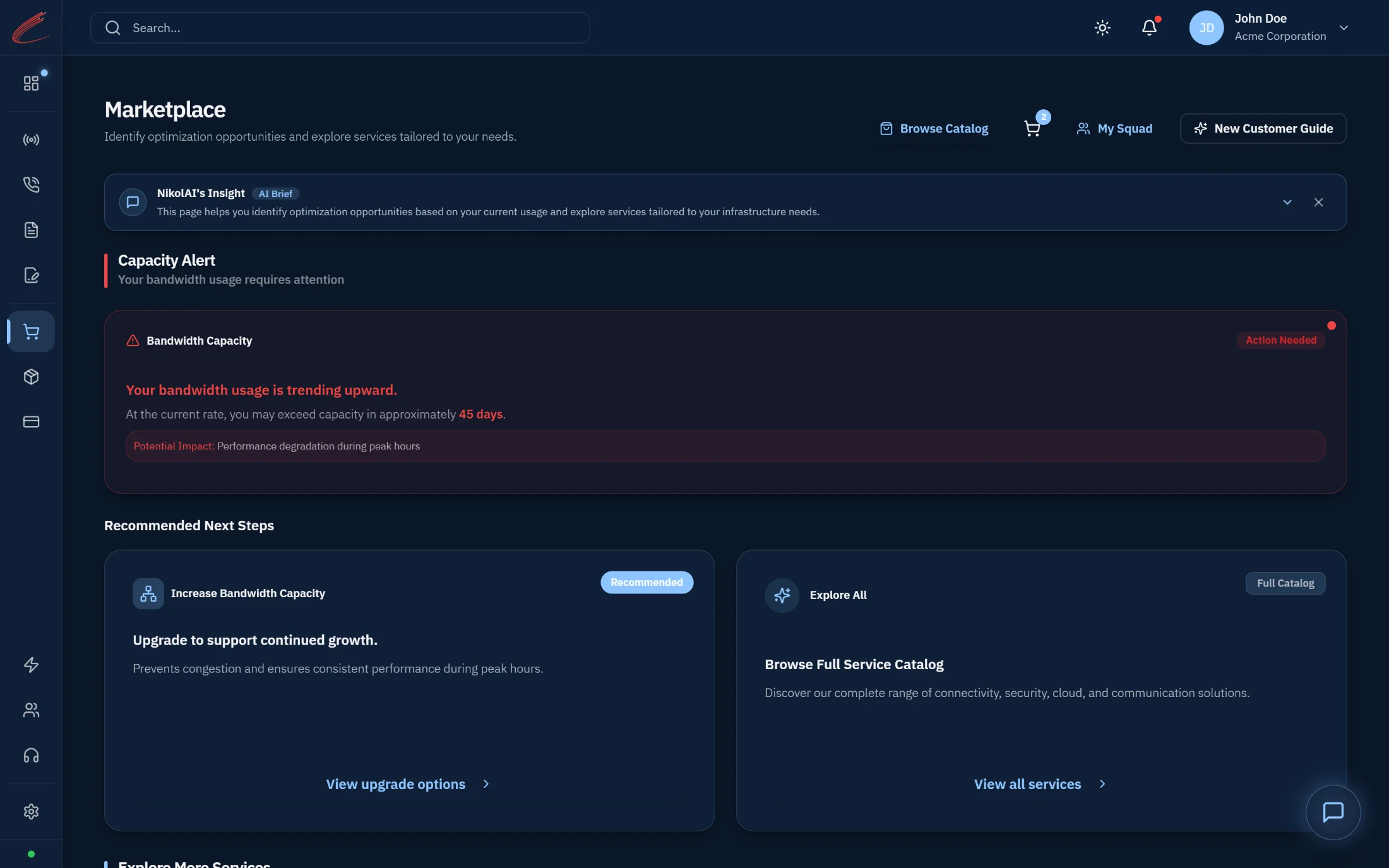 Marketplace workspace — capability store with outcome-named products