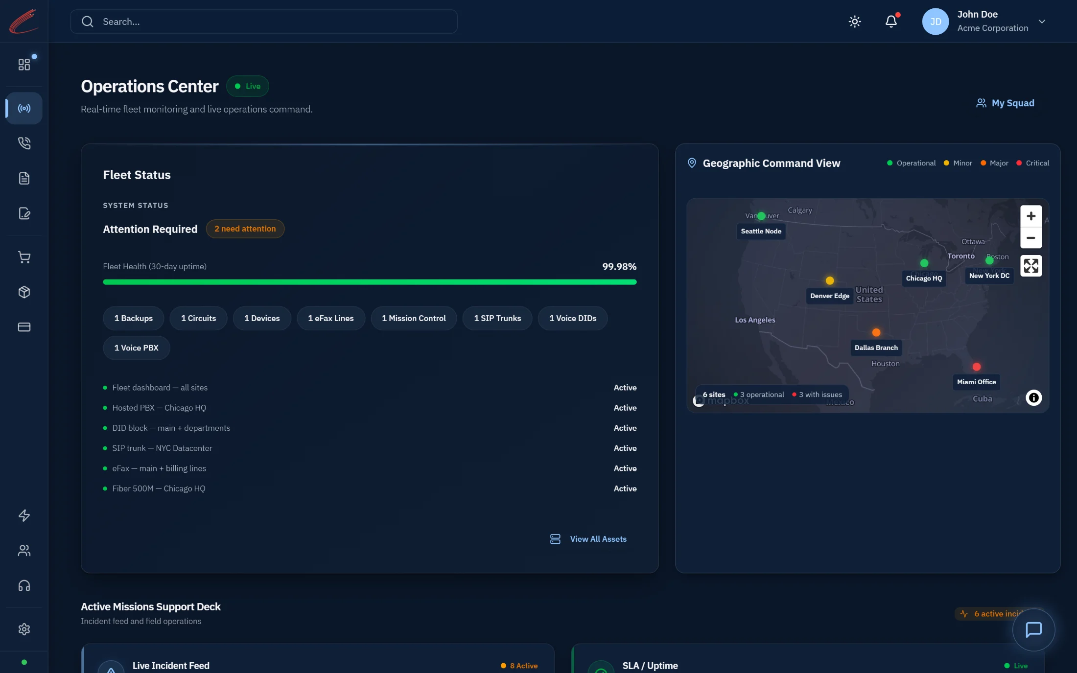 Ops Center — Active Missions Support Deck